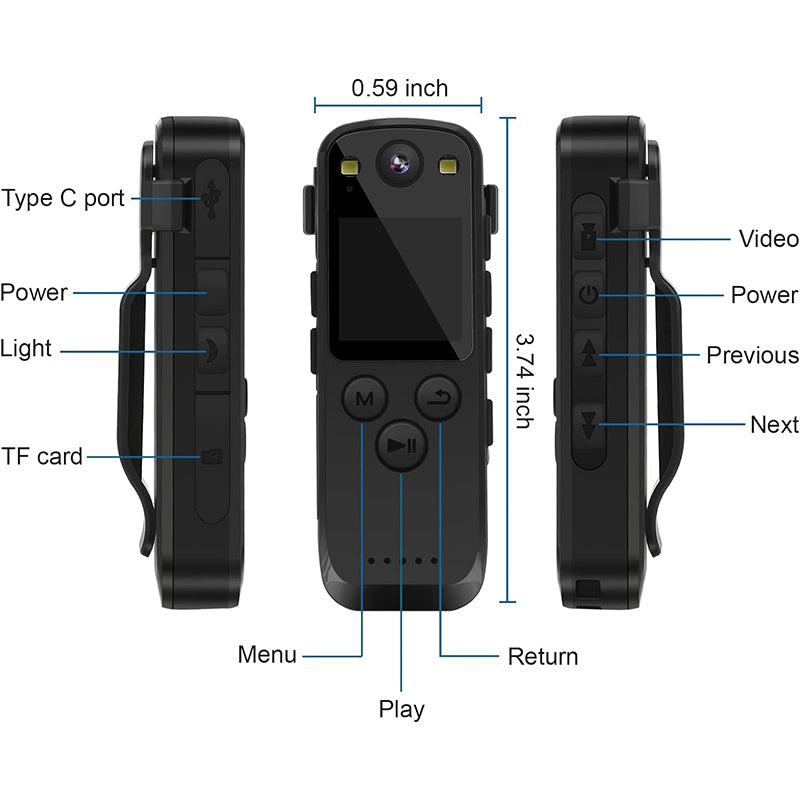 Enregistreur d'application de la loi A31 1080p avec audio et lumière de remplissage Enregistreur d'application de la loi de la police Wifi 