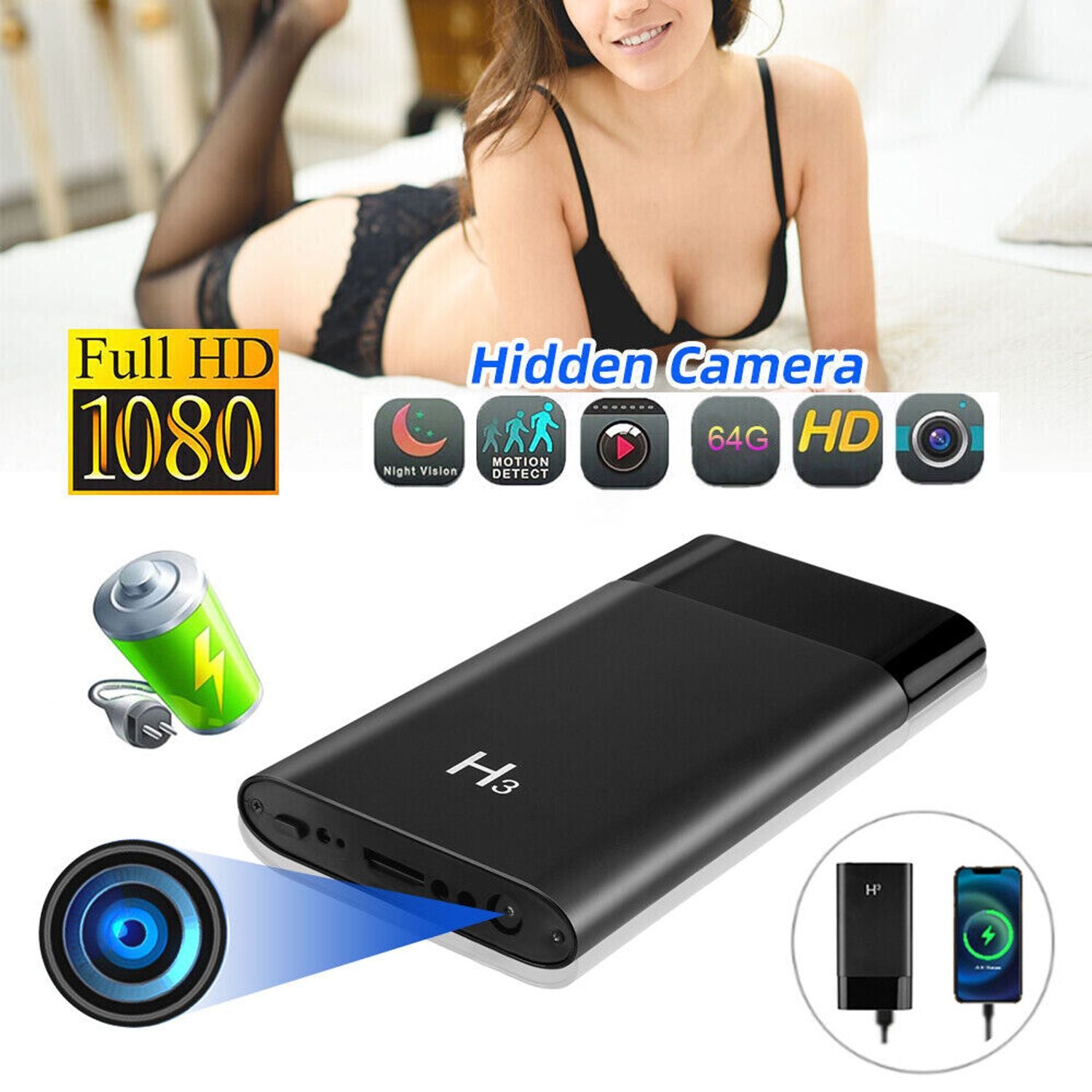 QZT H3 Spy Mini Camera 5000mAh Power Bank Mini Security Wireless Hidden Nanny Cam