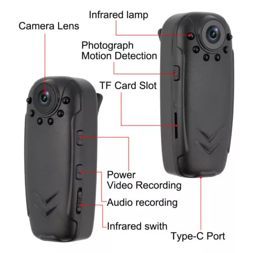 Police Body Camera 1080P HD with IR Night Vision & DVR Recording