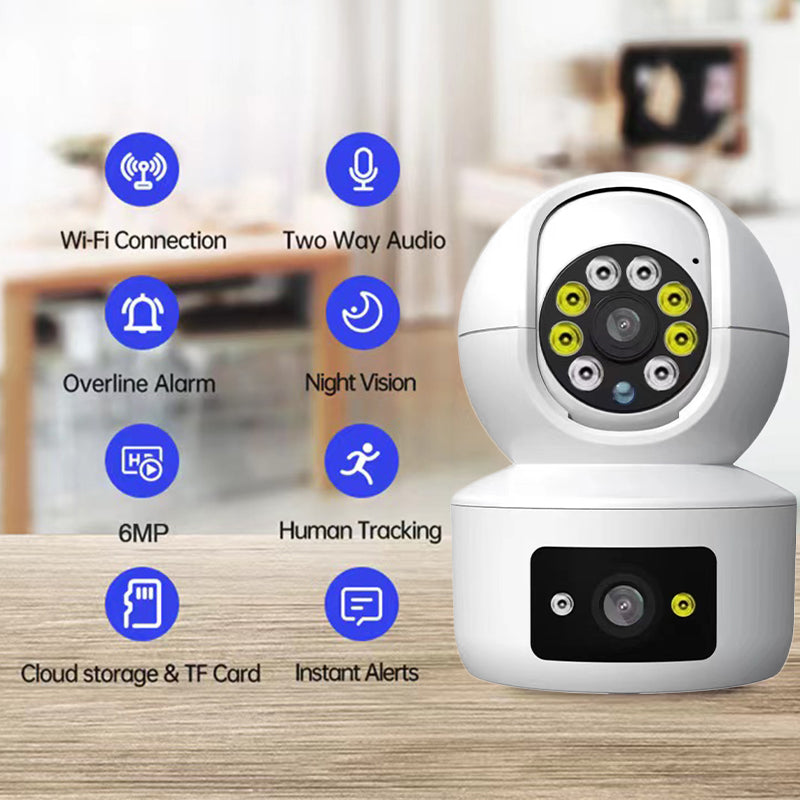 P002 MINI caméra IP Wifi double objectif moniteur bébé PTZ intérieur suivi automatique Audio bidirectionnel CCTV sécurité à domicile vidéo IP 