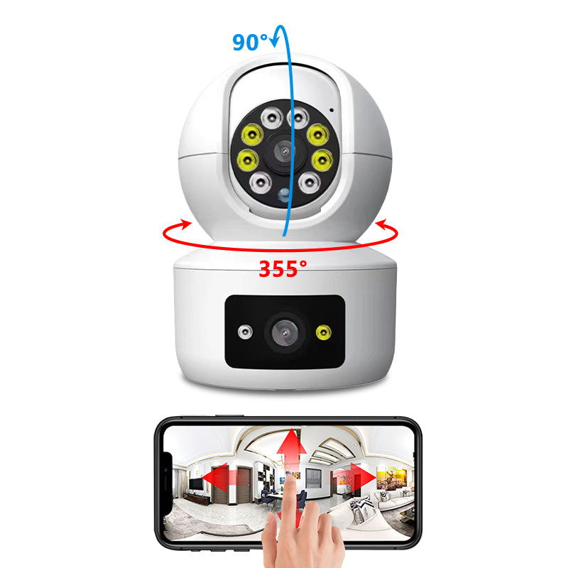 P002 MINI caméra IP Wifi double objectif moniteur bébé PTZ intérieur suivi automatique Audio bidirectionnel CCTV sécurité à domicile vidéo IP 