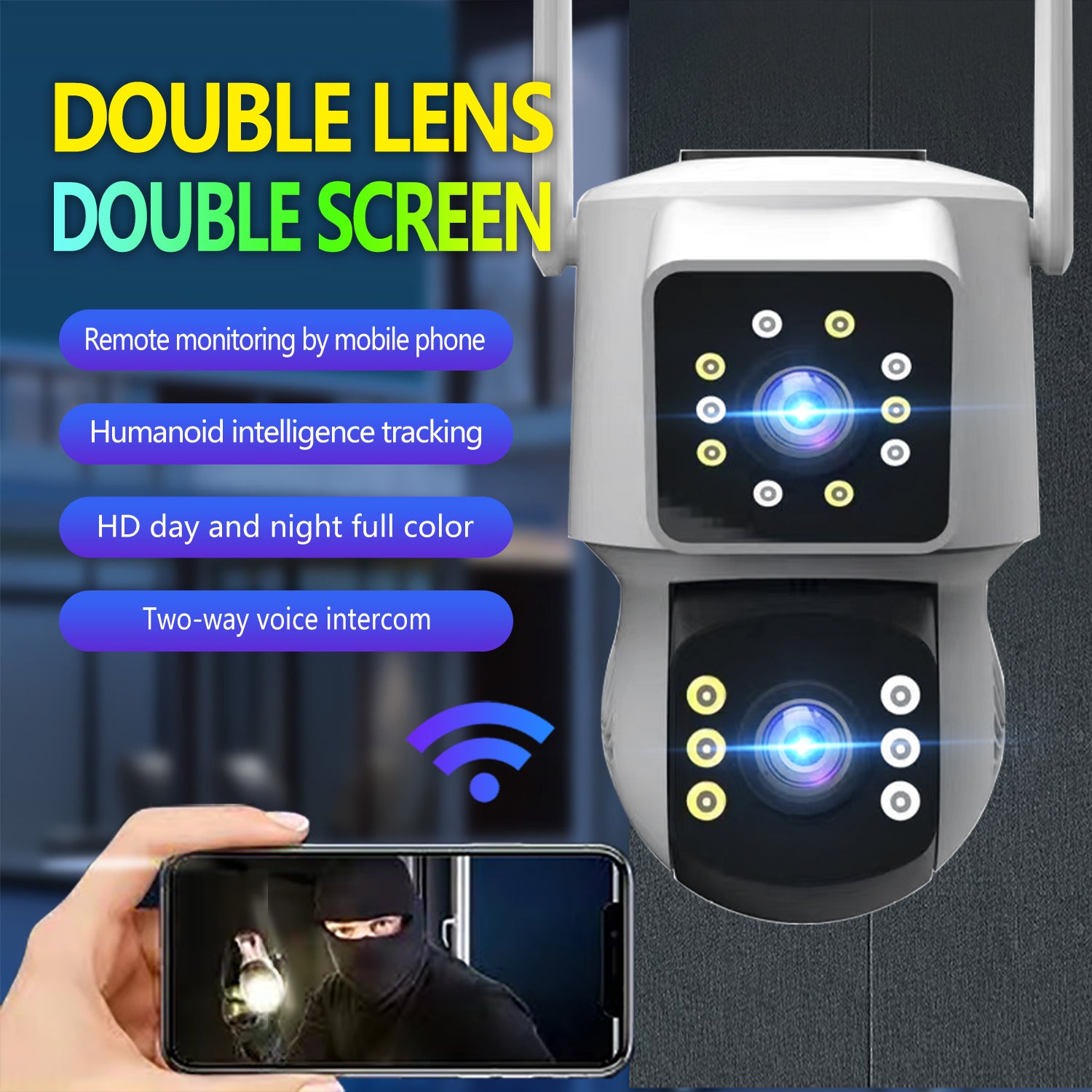 P004 Dual Screen 2 Lens outdoor Wifi IP Security Cctv Camera motorized ptz cctv camera