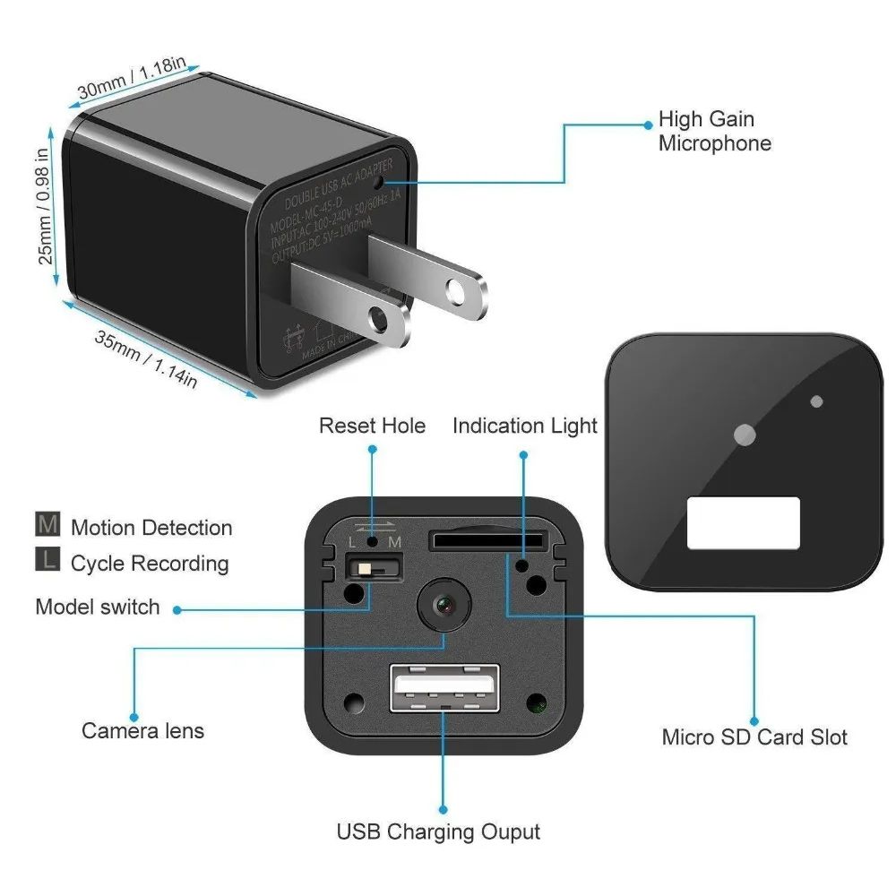 QZT S1 Full HD 1080p USB-kamera Mini caché chargeur mural prise caméra espion 