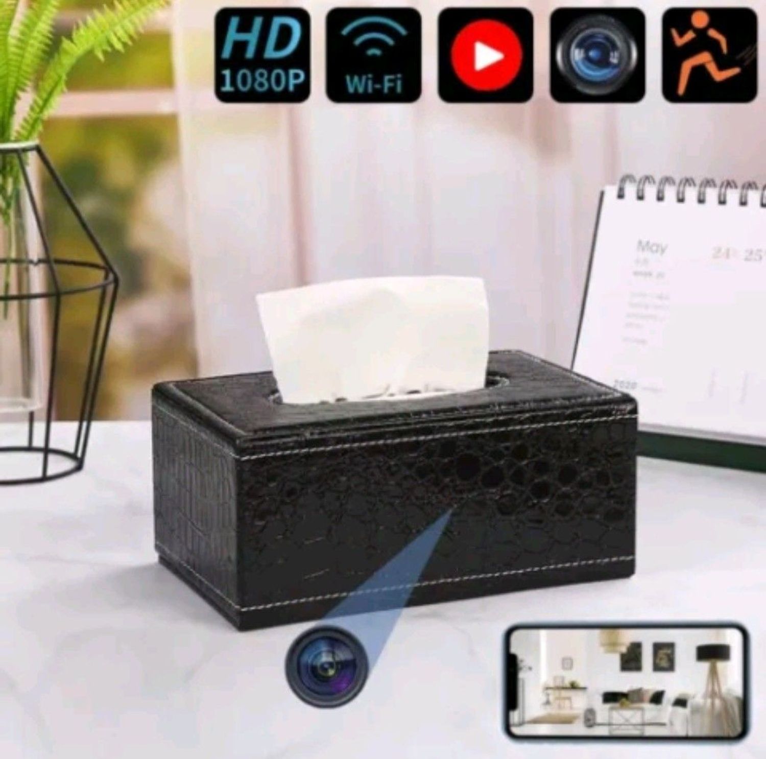 QZT – boîte à mouchoirs WiFi, mini caméra cachée espion 1080p Full HD 