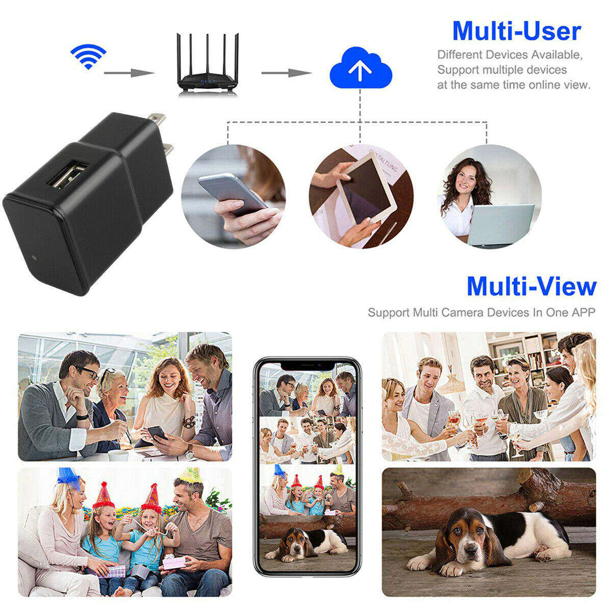 QZT WCEU WiFi FULL HD caméra espion cachée dans l'adaptateur de chargement de téléphone portable détection de mouvement 