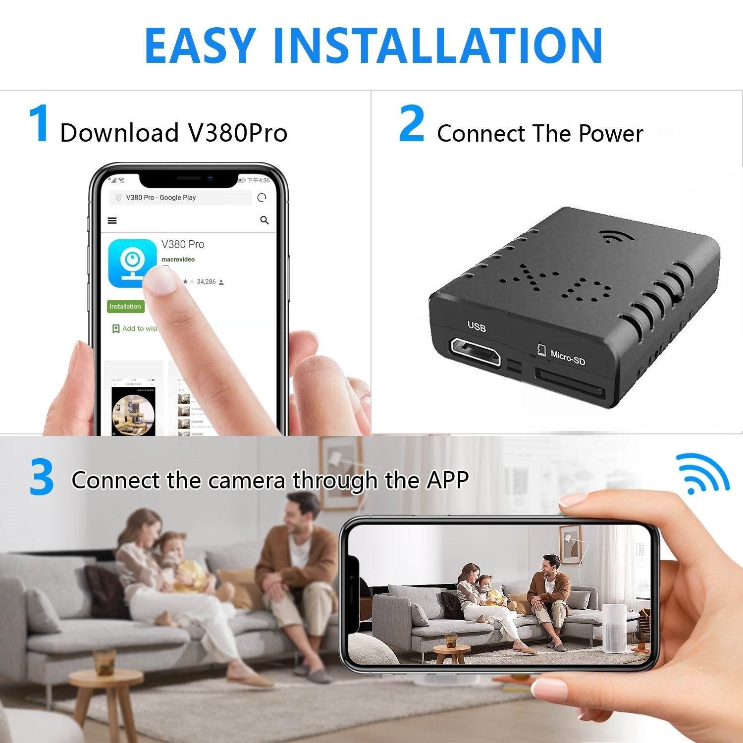 Prix ​​d'usine V380Pro caméra Wifi cachée 1080p sans fil 