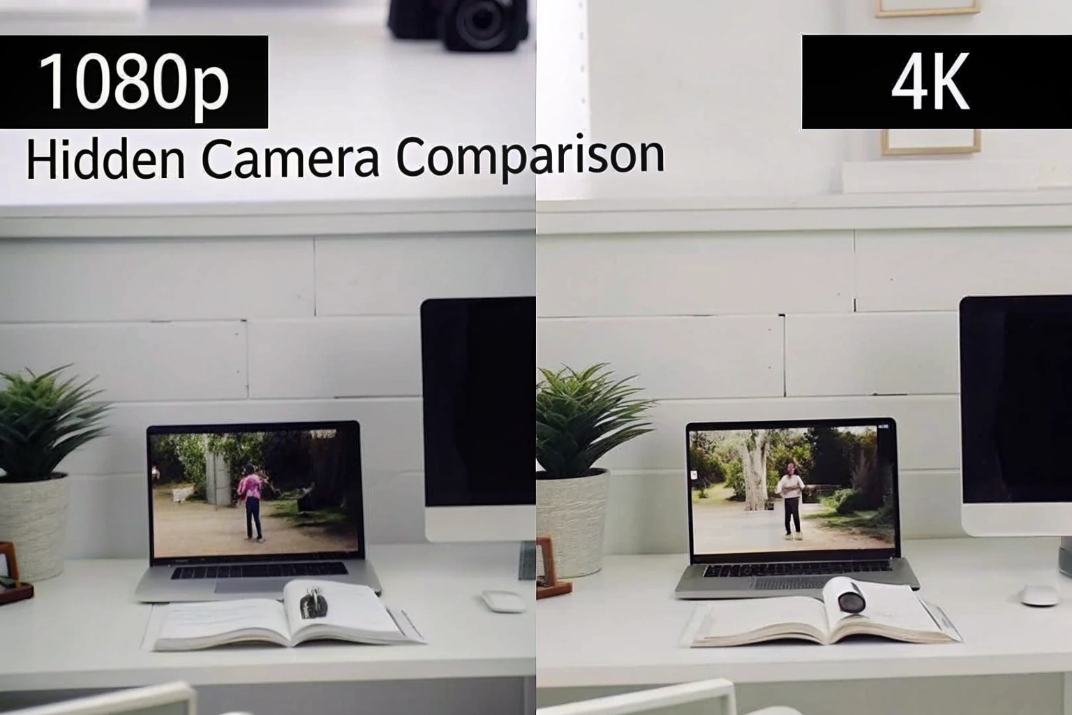 Un confronto visivo che mostra un'immagine nitida a 1080p accanto a un'immagine 4K ultra nitida da una telecamera di sicurezza