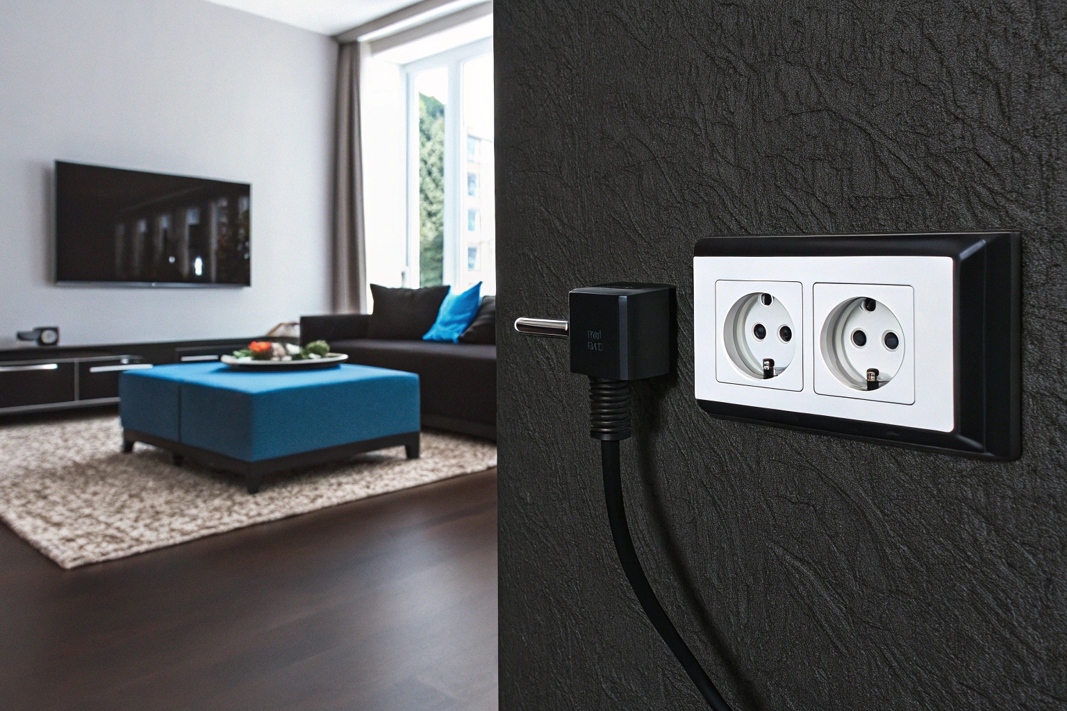 A hidden camera disguised as a phone charger plugged into a wall outlet
