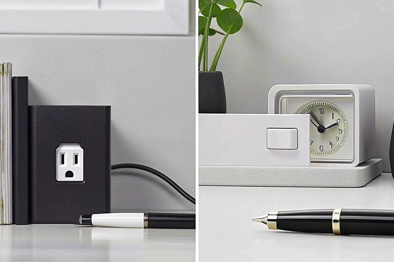 A collage showing various everyday objects that contain hidden cameras, such as a USB charger, a wall clock, and a pen.