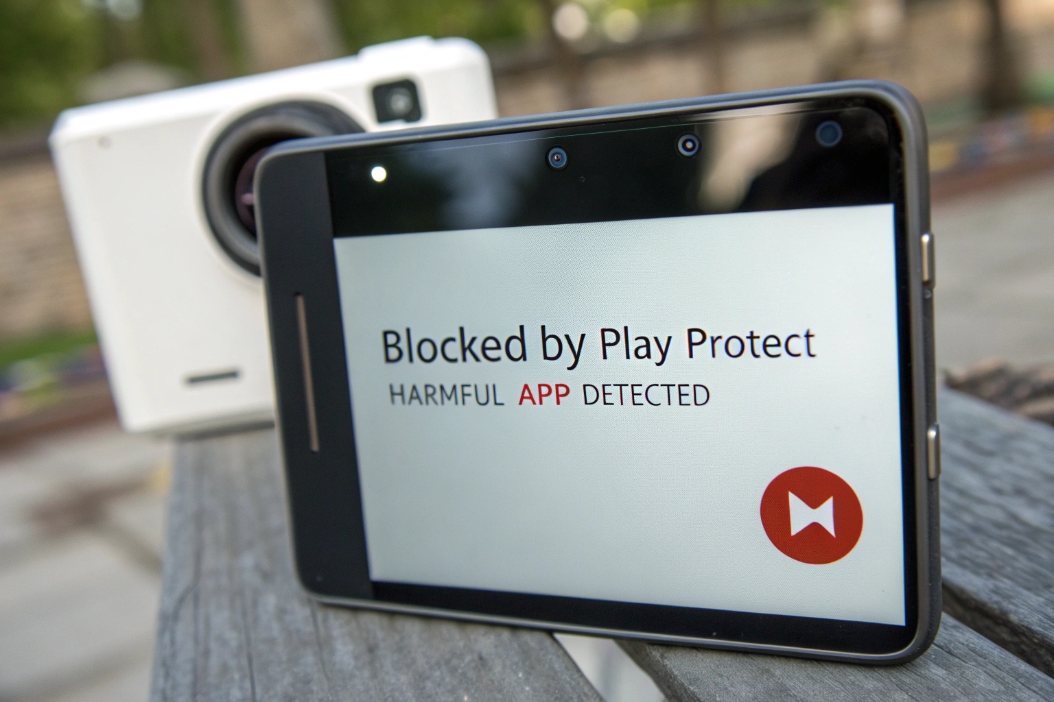 Smartphone screen displaying a security warning for an unknown app