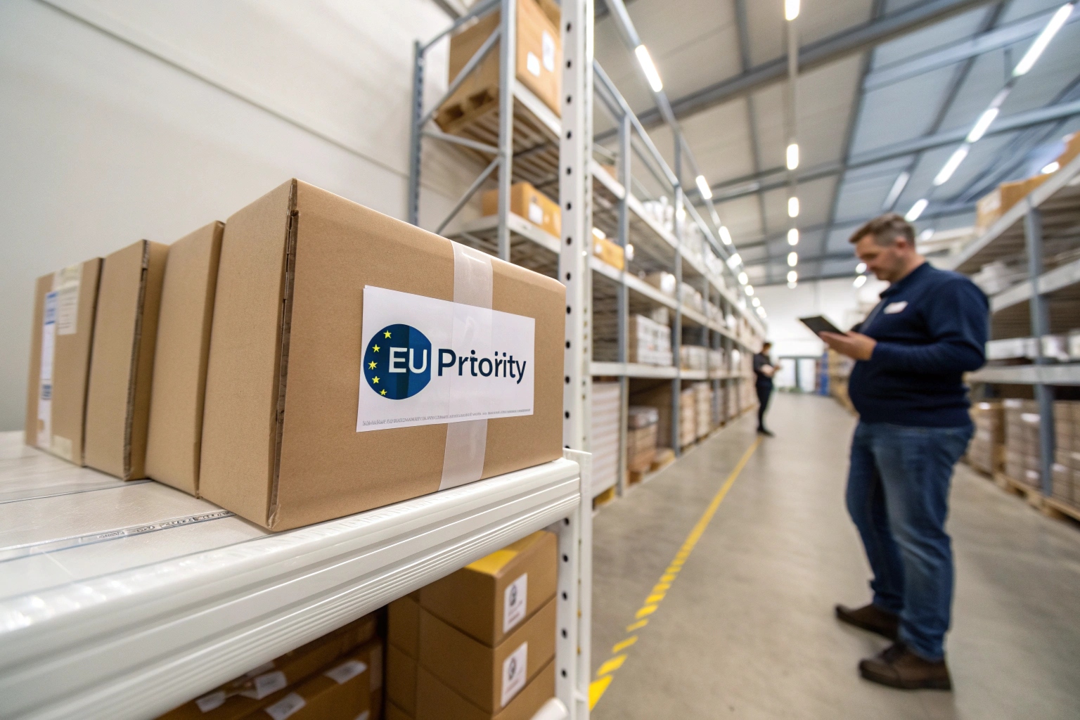 Cardboard boxes in an Italian warehouse ready for shipping