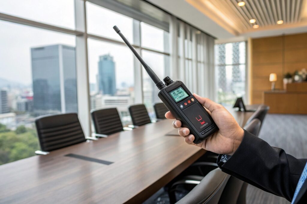 Securing the Boardroom: Positioning Advanced Signal Sourcing Solutions for Corporate Espionage Prevention	How does an anti-spy camera detector work?