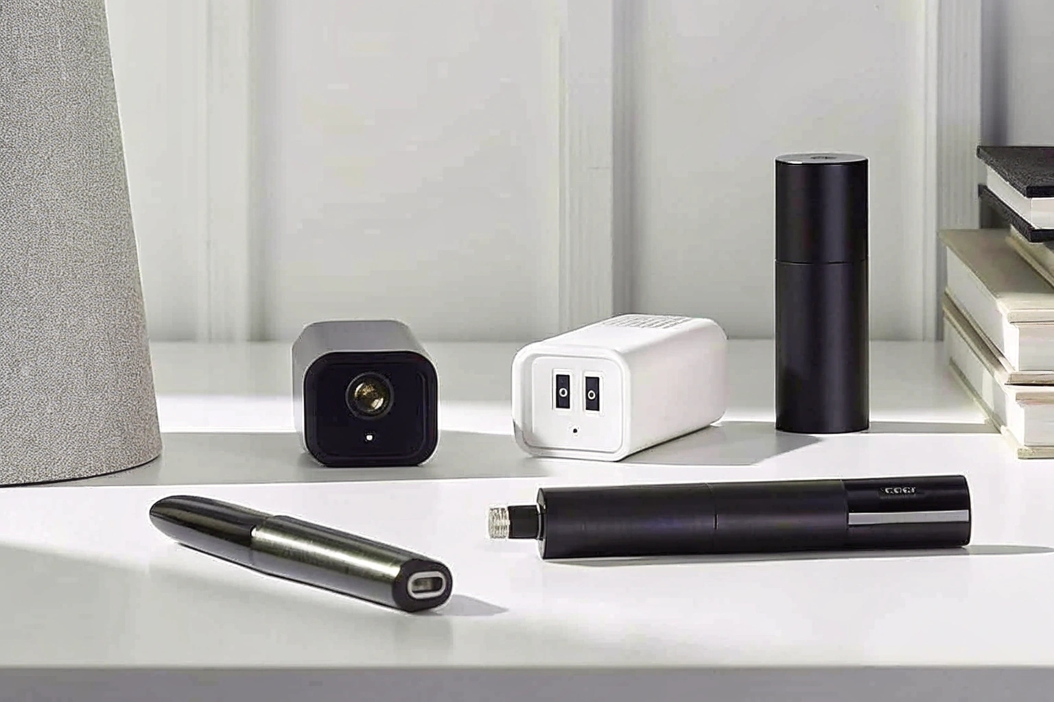 A collection of various hidden cameras including a clock, a USB charger, and a pen.