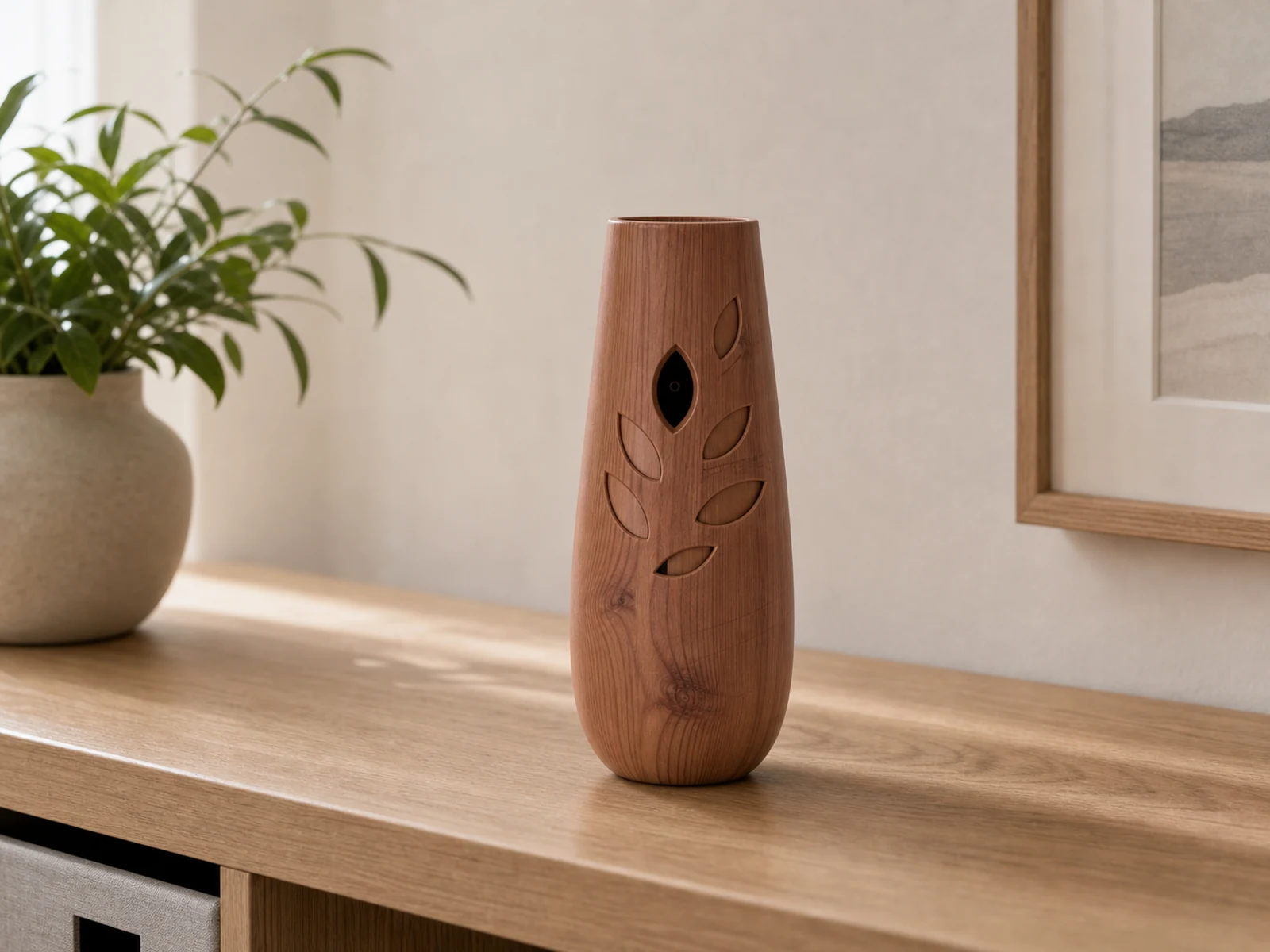 Tuya Vase Air Freshener Hidden Camera Multi-SKU wood-grain option in an indoor scene