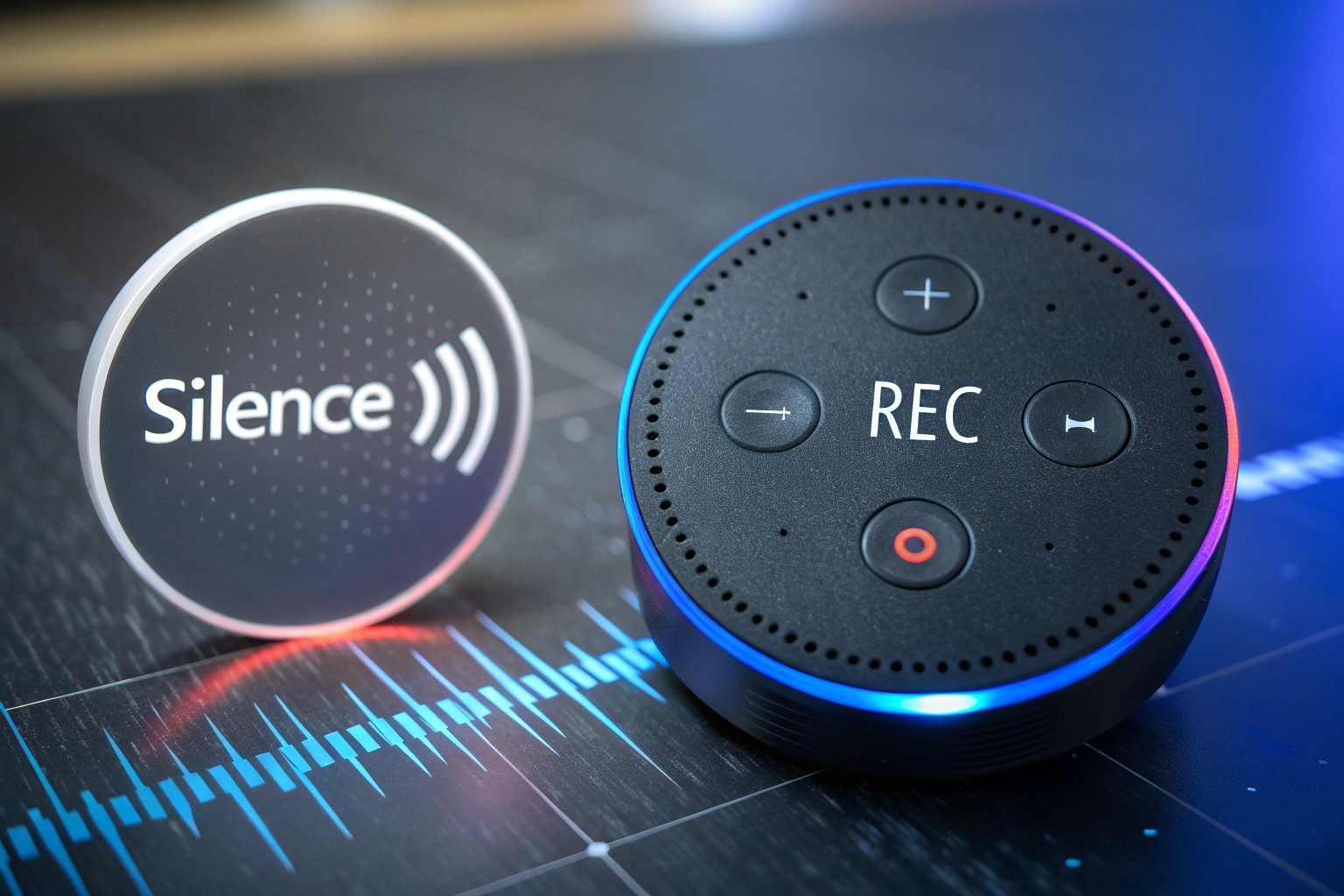 A visualization of sound waves triggering a recording device