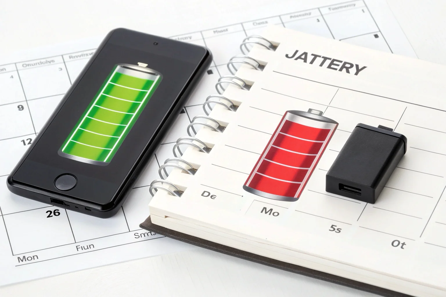 A battery life indicator comparison chart showing standard versus long life recorders
