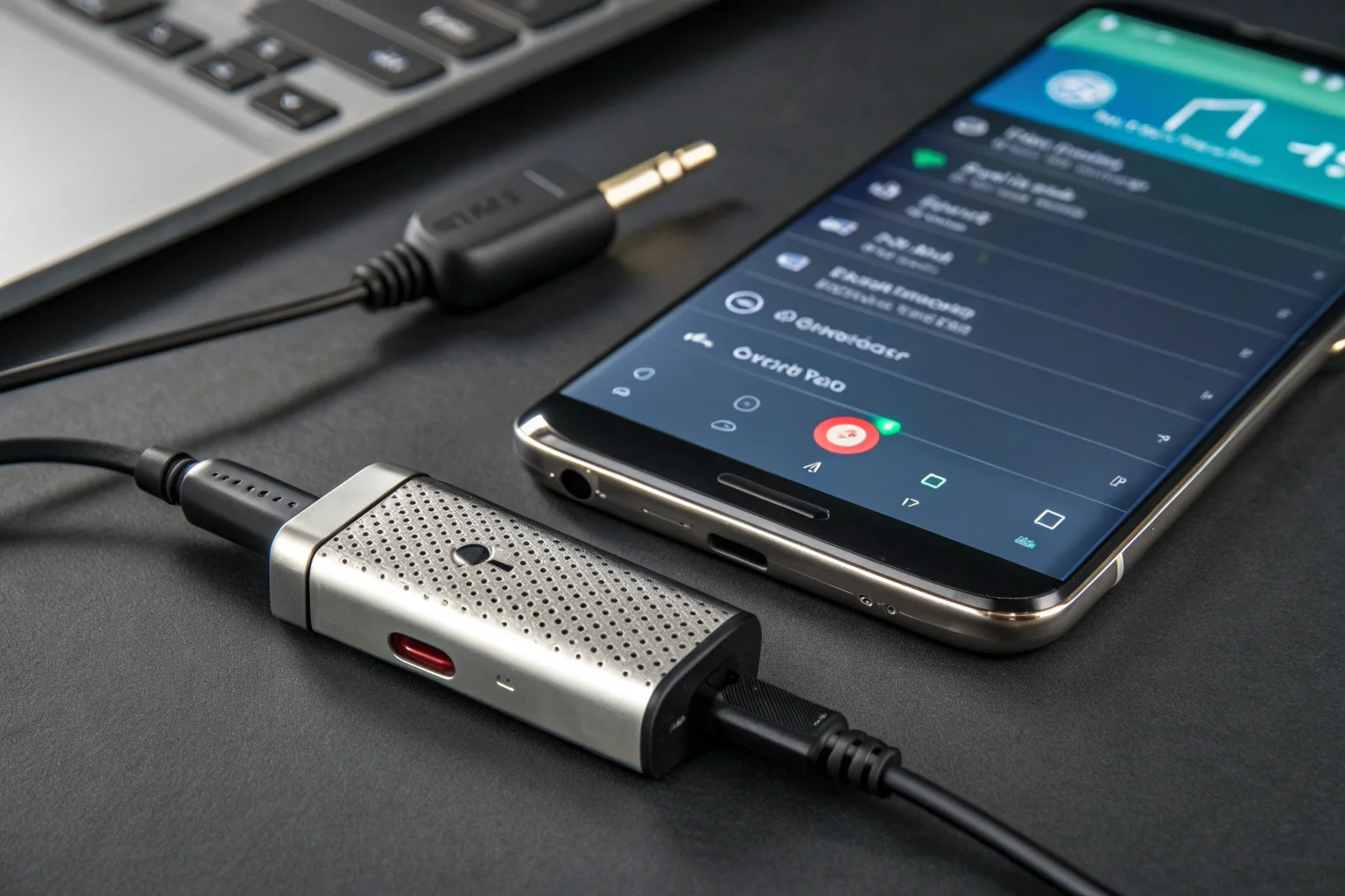 The C17 voice recorder connected directly to a smartphone via a Type-C cable, showing a file transfer in progress.