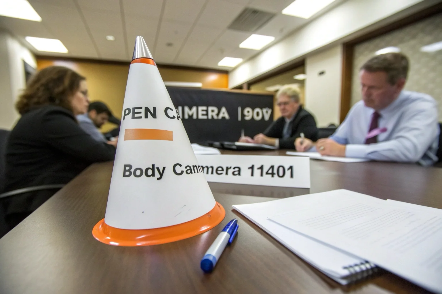 A diagram showing the wider field of view of a body camera versus the narrower field of a pen camera