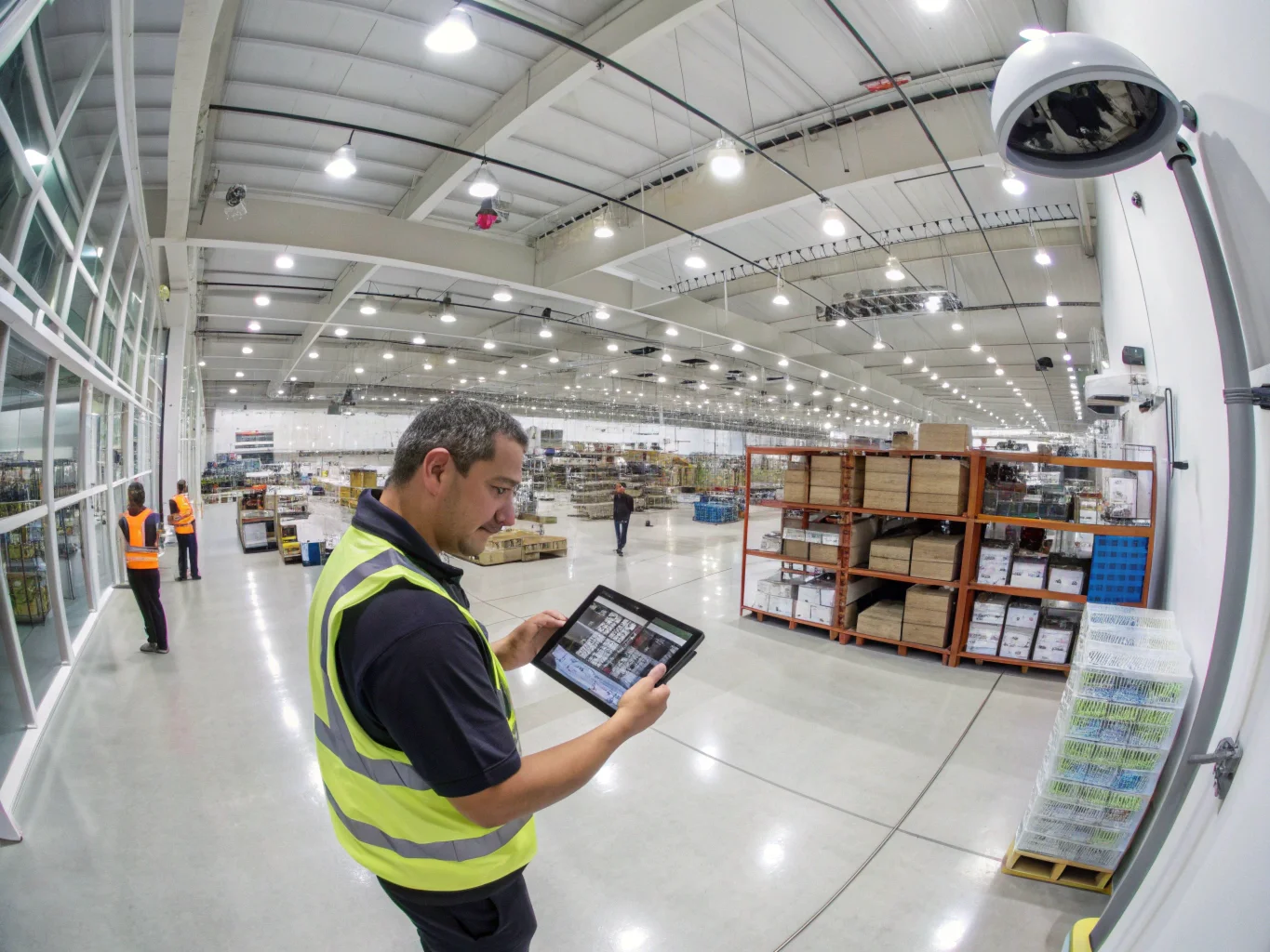 A professional setting with multiple security cameras discreetly installed