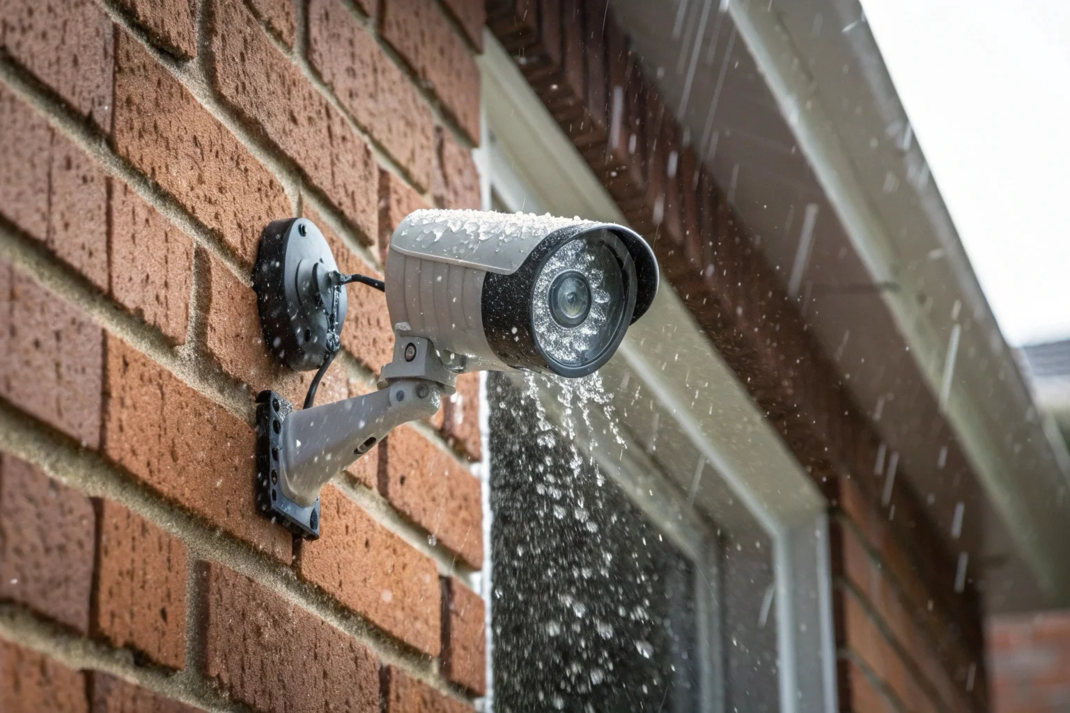 Una telecamera di sicurezza che resiste a pioggia e sole, a simboleggiare la sua durabilit&agrave;