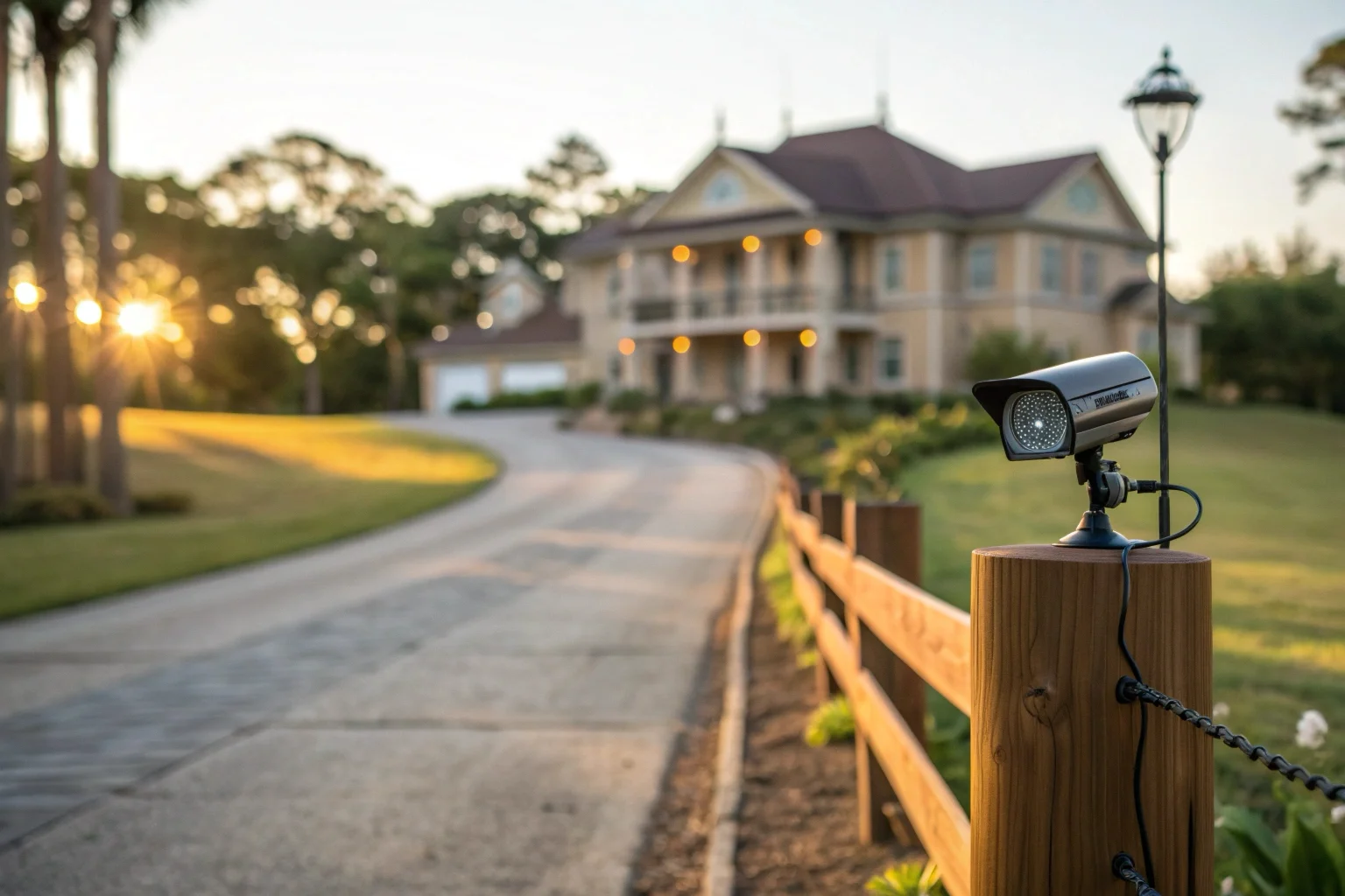 A solar camera with long antennas mounted on a distant fence post