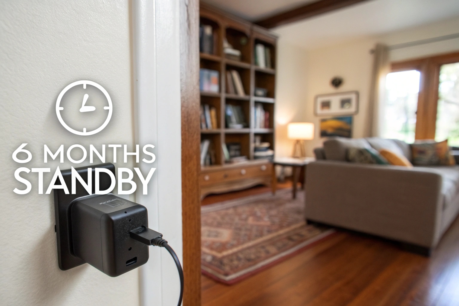A discreet hidden camera sitting on a bookshelf, ready for long-term deployment
