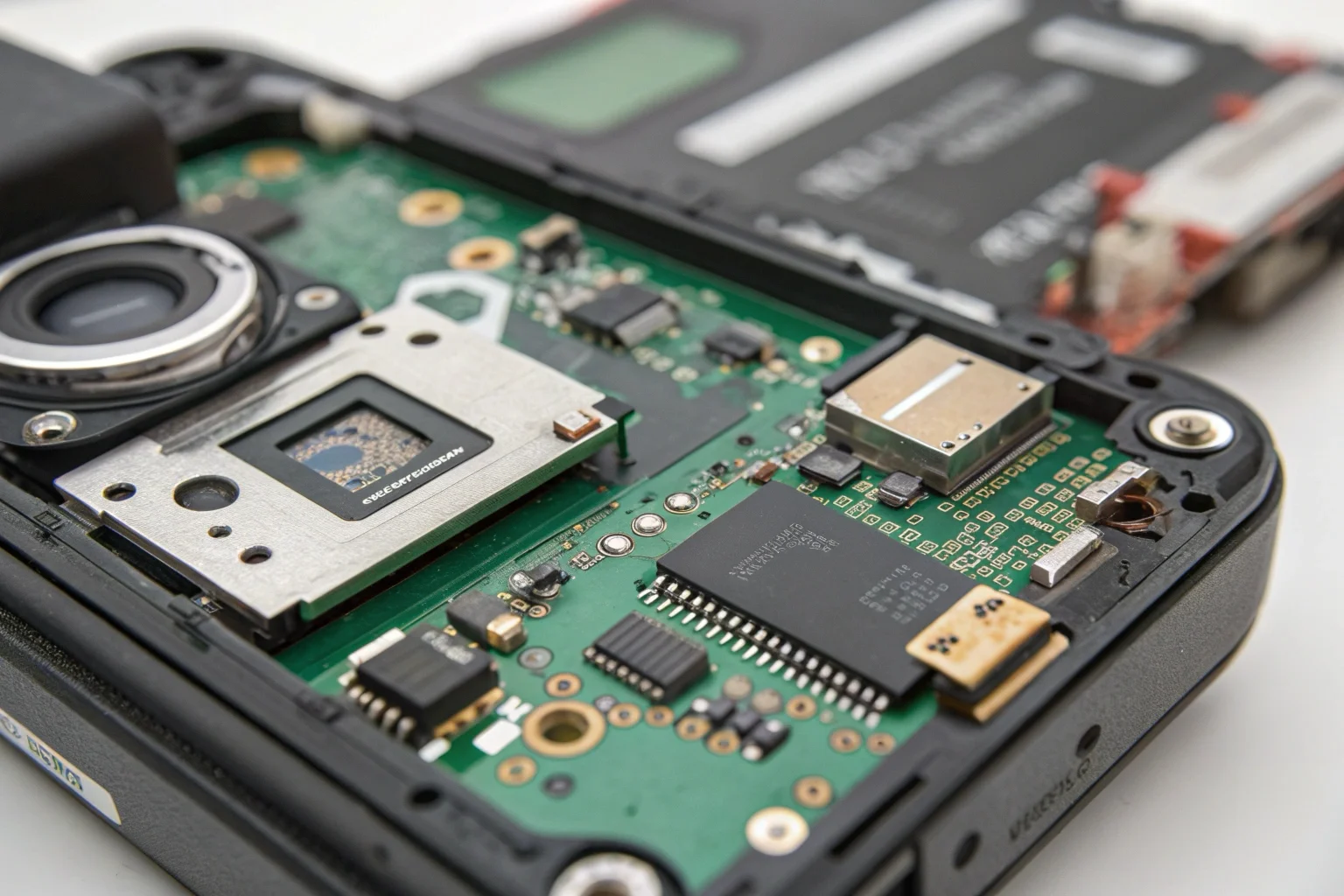 A close-up shot of a well-built mini camera's internal components, showing quality circuit boards and a solid battery