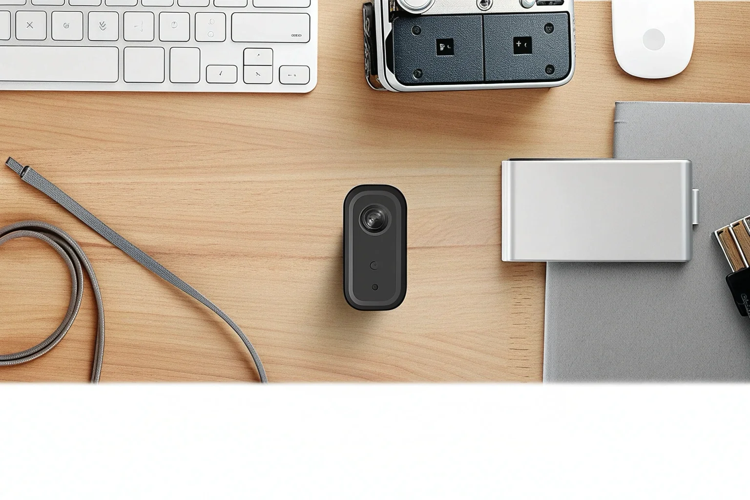 Un collage che mostra diverse opzioni di alimentazione per telecamere nascoste, tra cui un power bank, un caricabatterie e una batteria