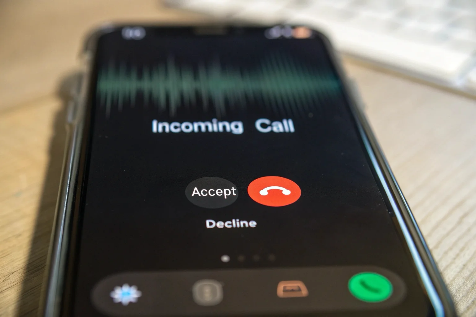 Un'icona che mostra una telefonata che interrompe una registrazione in corso su uno smartphone