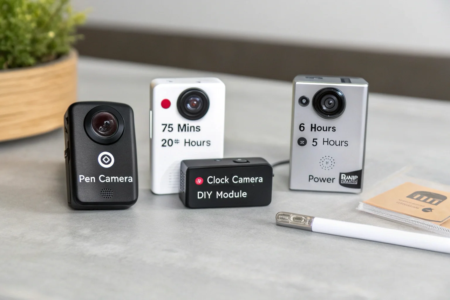 A collection of wireless cameras with their battery life displayed next to each one