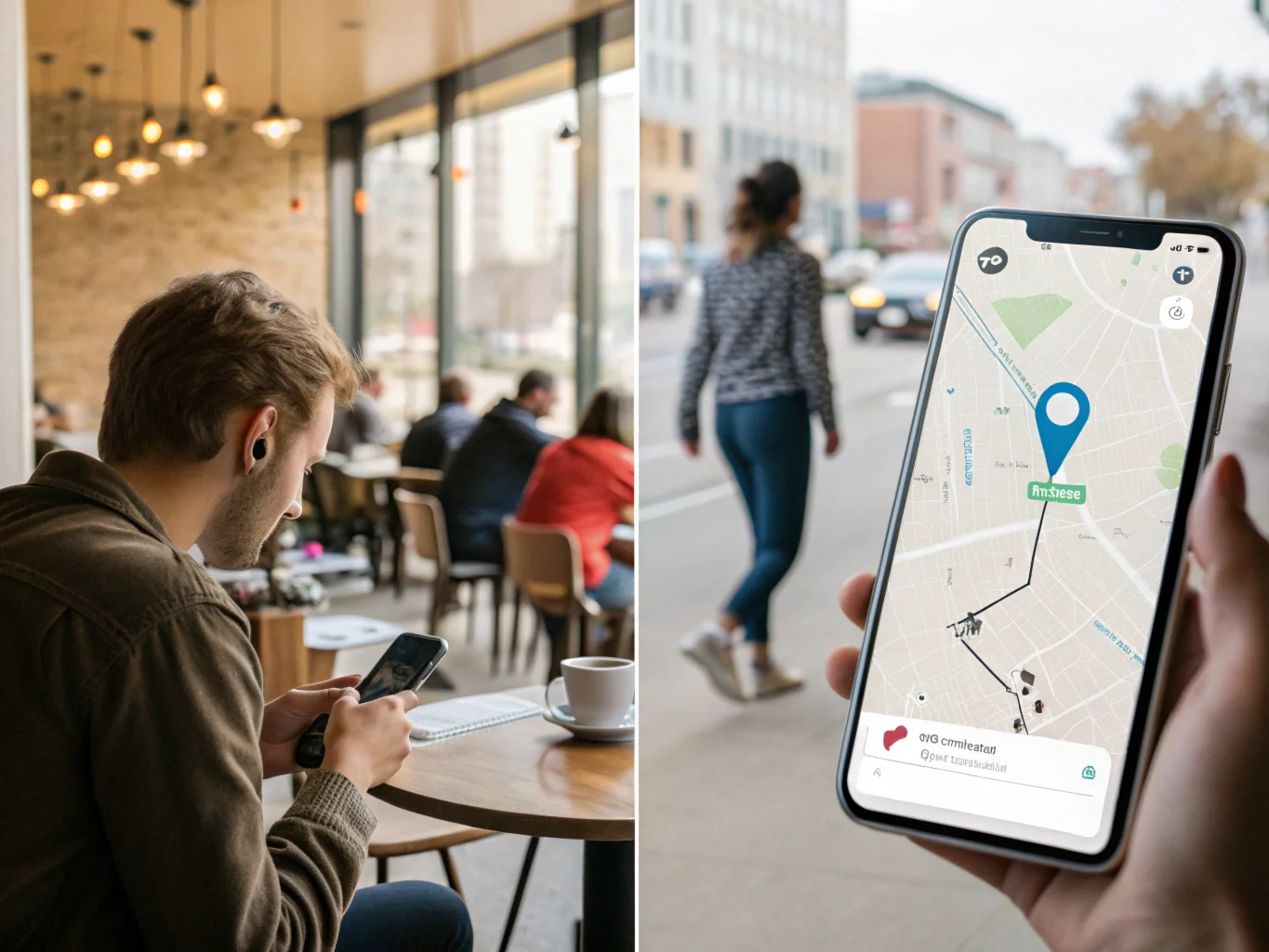 Un écran de smartphone affichant une carte avec l'icône de localisation d'un animal de compagnie très éloignée de l'icône de localisation de l'utilisateur