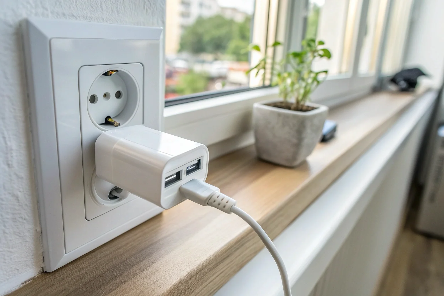 A high-definition USB charger hidden camera plugged into a wall outlet