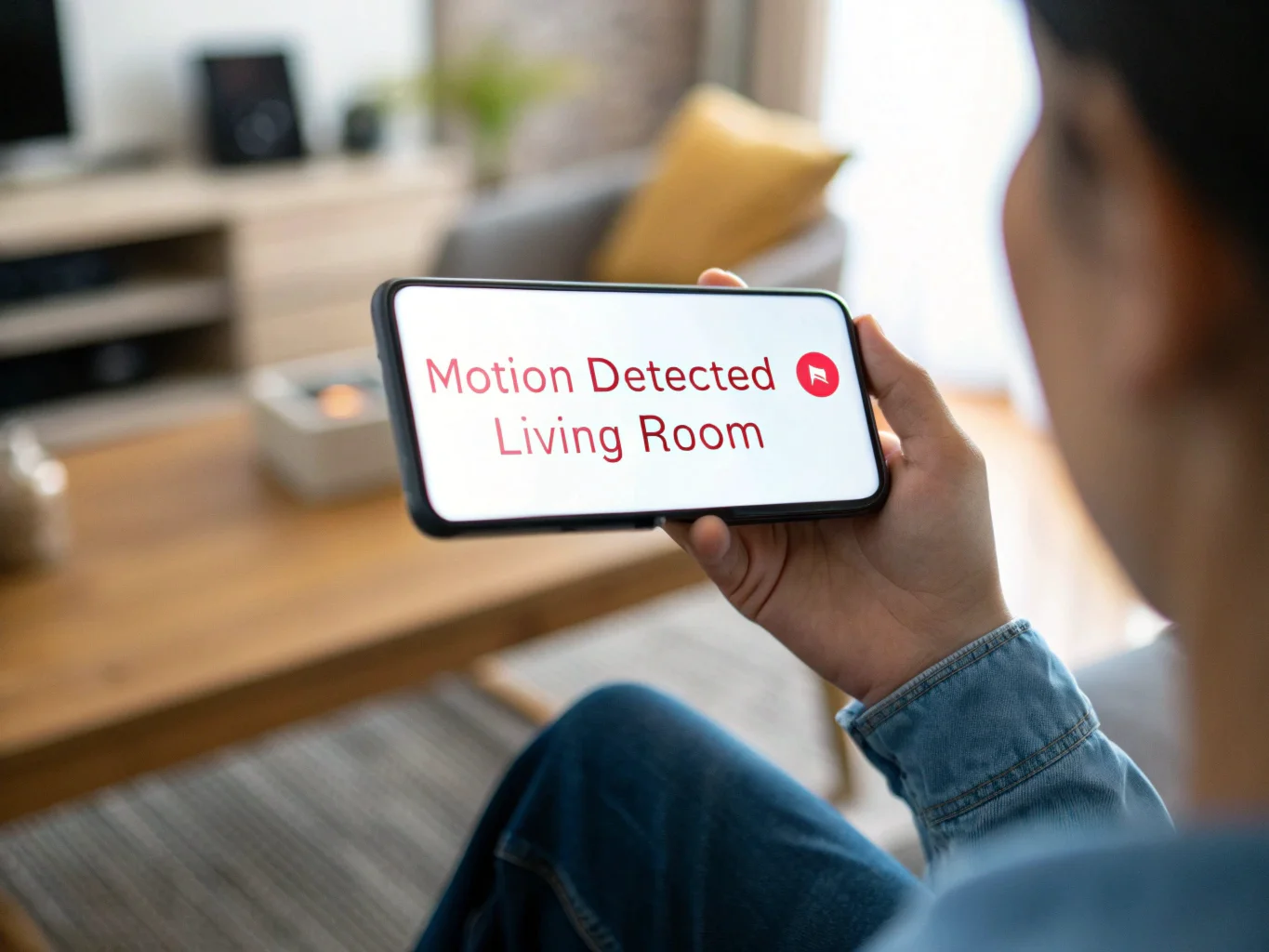 A smartphone screen displaying a push notification alert from a motion detection security camera