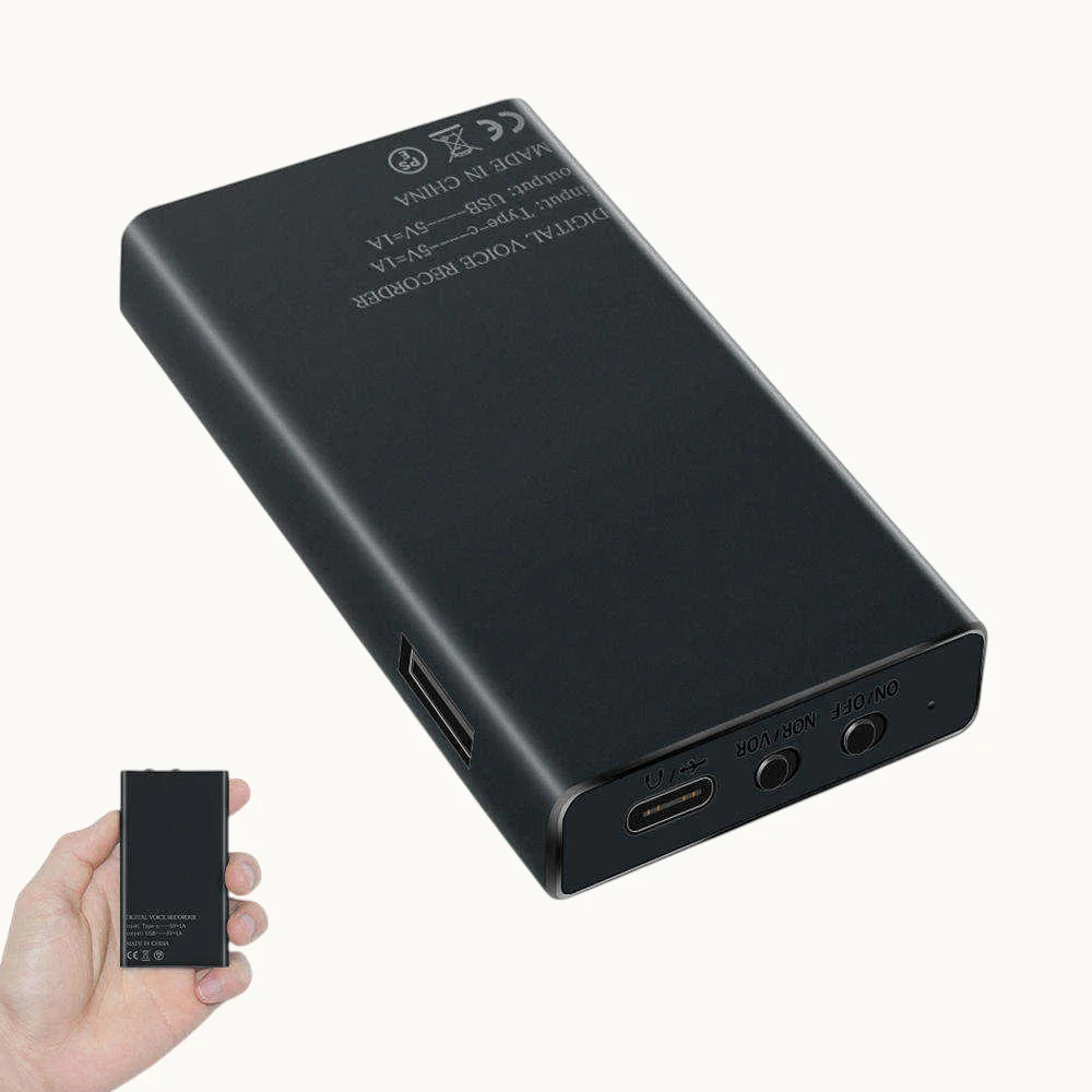 Magnetic Voice Recorder & Power Bank | 32GB, 288-Hour Recording