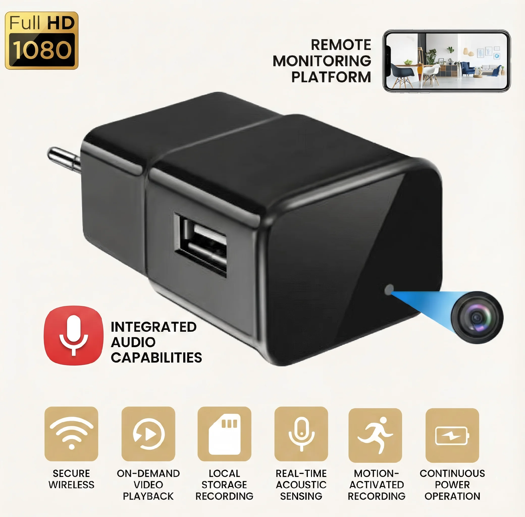 Hidden Camera Charger | Full HD 1080P USB Spy Camera with WiFi (Model: S2)