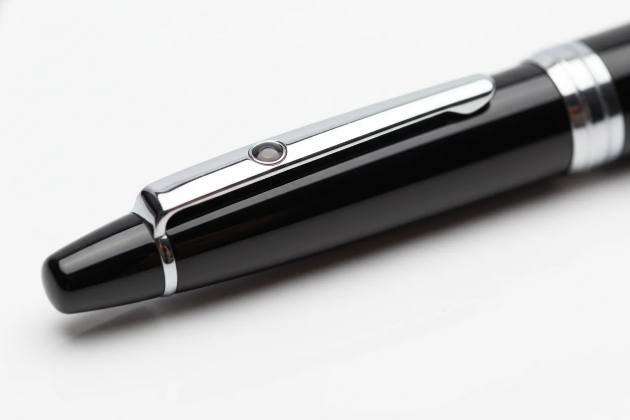 High Definition 1080P Hidden Camera Pen Sleek black executive pen with an imperceptible hidden 1080P camera lens