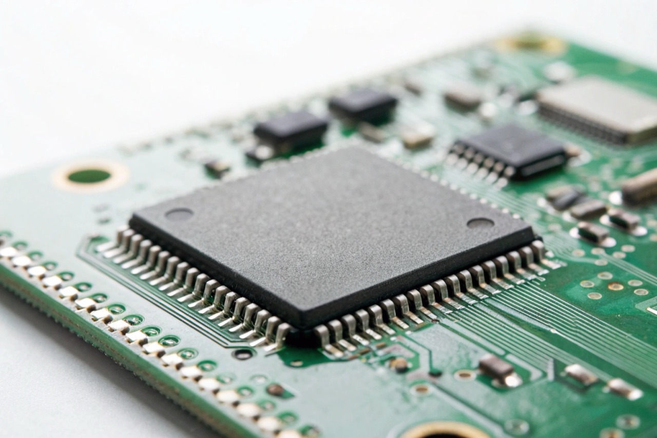 Chip del modulo Tuya Smart Home su una scheda a circuito stampato pulita