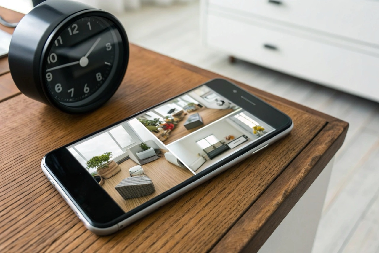 Smartphone screen displaying a live camera feed via an app