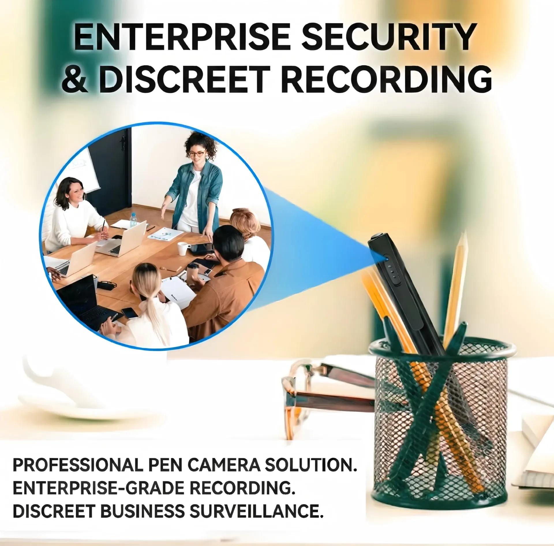 Discreet business surveillance pen camera office meeting