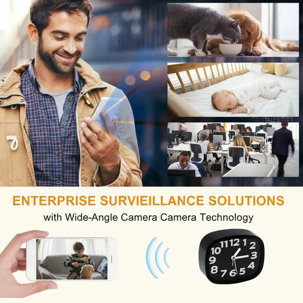 Enterprise surveillance solutions using wide angle clock camera for commercial monitoring