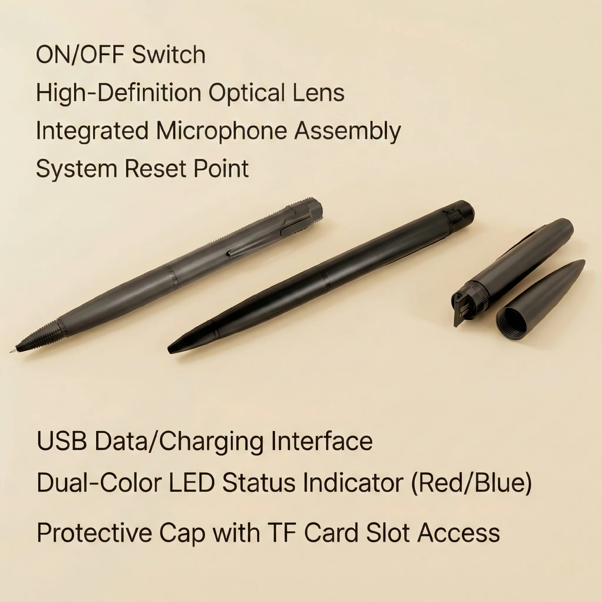 HD Optical Lens Pen Camera Interface Reset Point Details