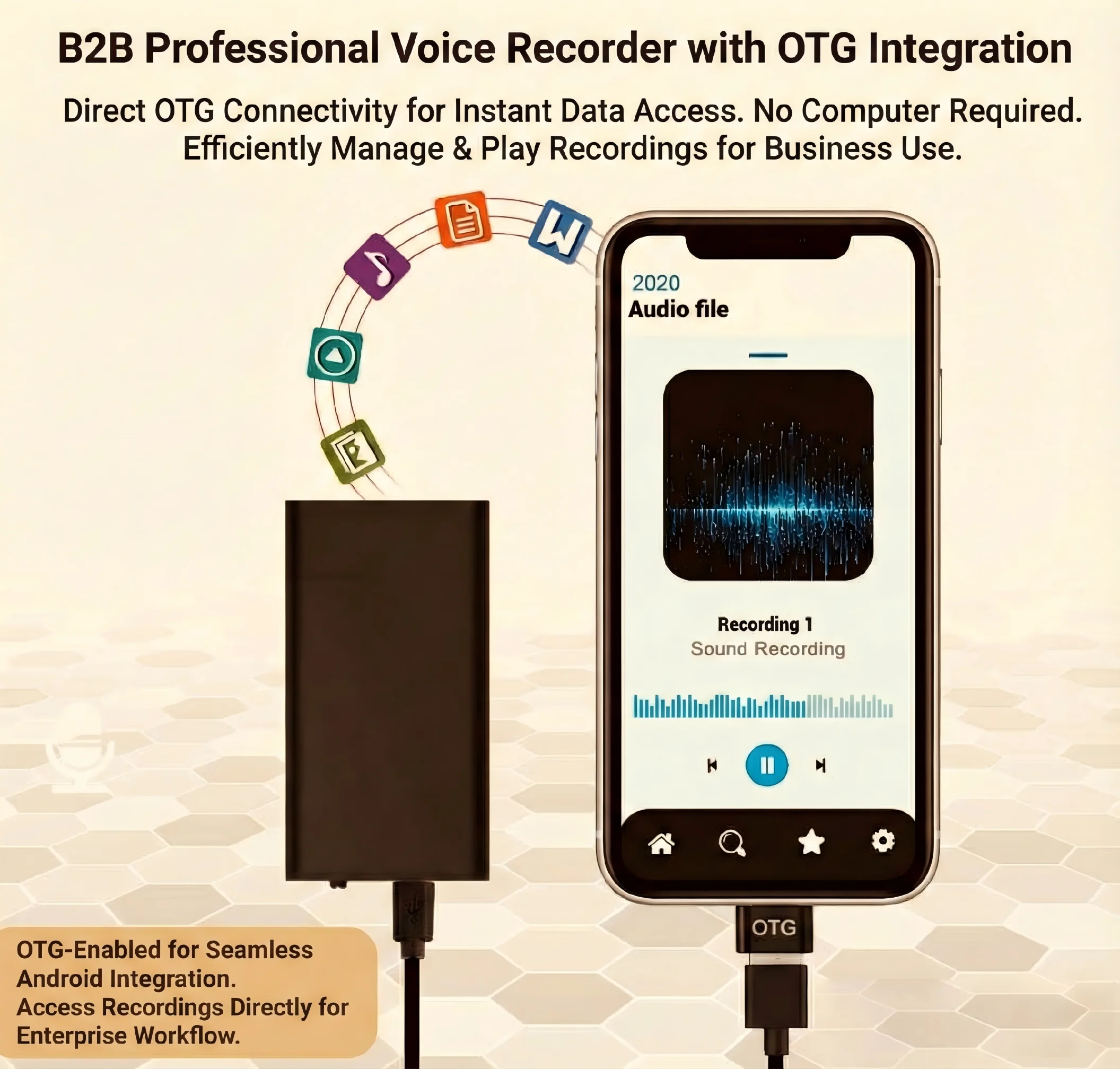 QZT voice recorder seamlessly integrated in high-end business office environment — discreet, professional, unnoticeable