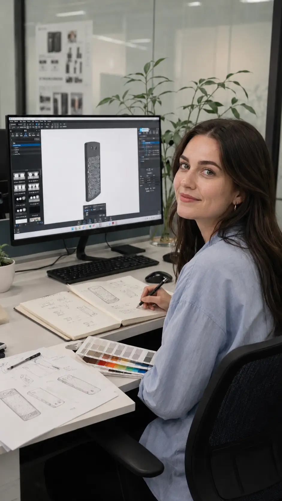 QZT product designer reviewing product drawings