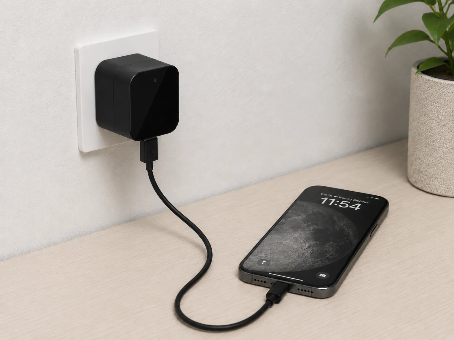 QZT WiFi USB charger hidden camera charging a phone in a room scene