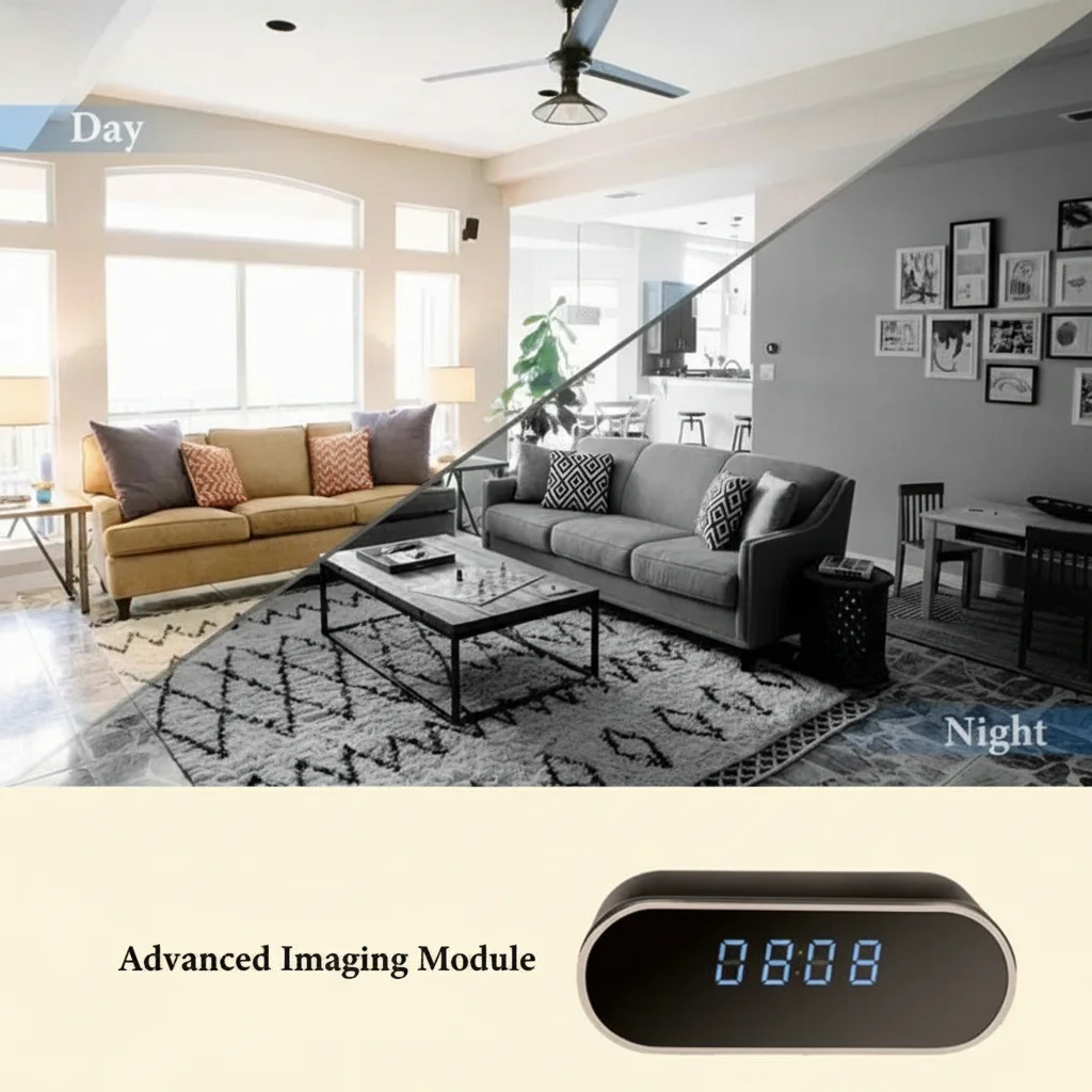 Digital clock camera with infrared night vision LED lights for 24 hour coverage