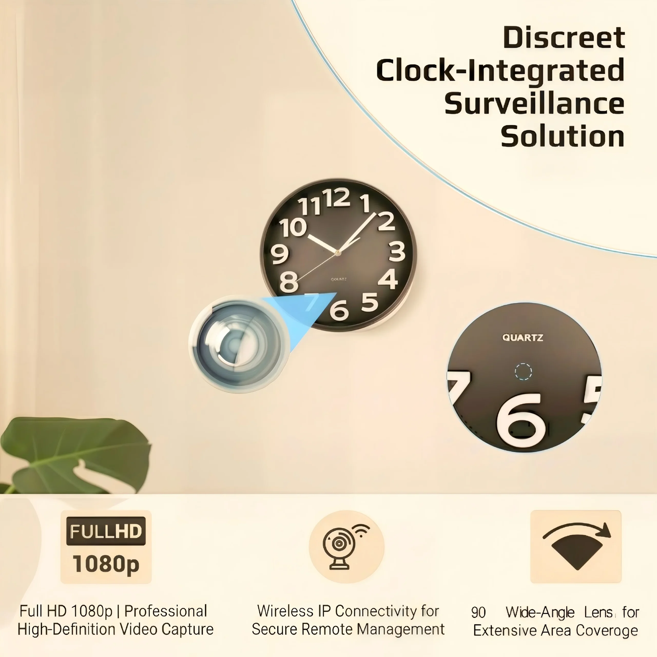Discreet surveillance clock camera wide angle lens