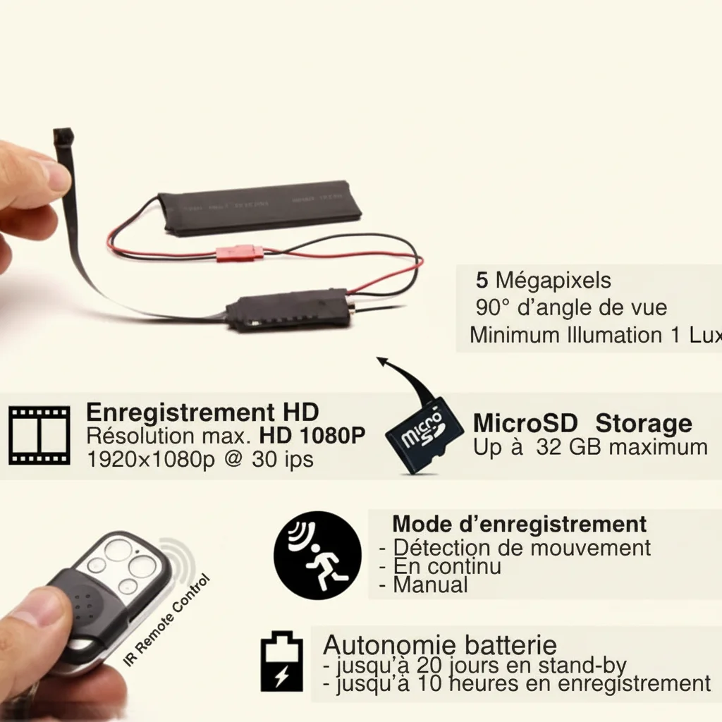 1080P DIY Spy Camera Module with 12-Hour Battery & Remote Control (Model: S80)