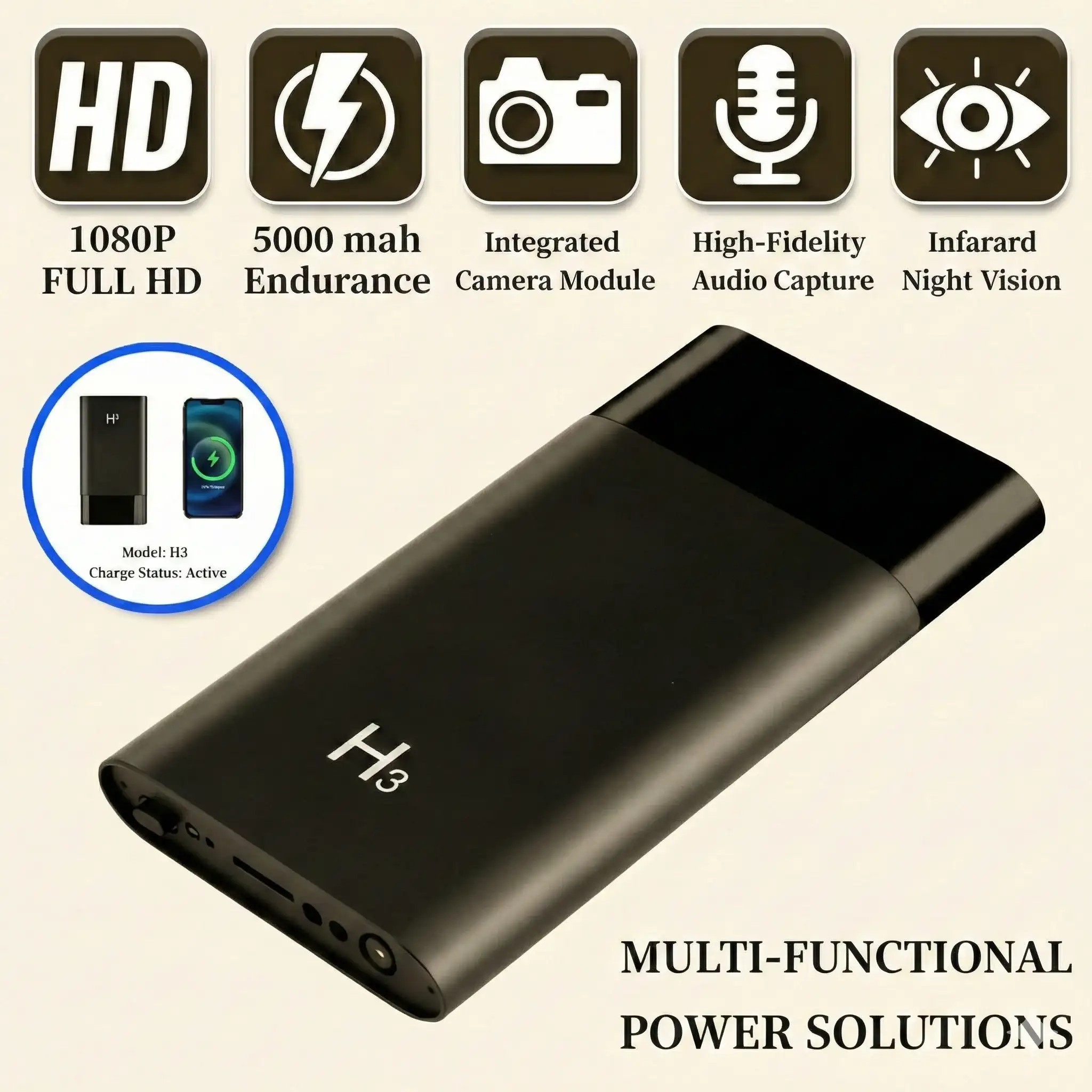 Power Bank Hidden Camera with 1080p Full HD Video and Night Vision (Model: H3)