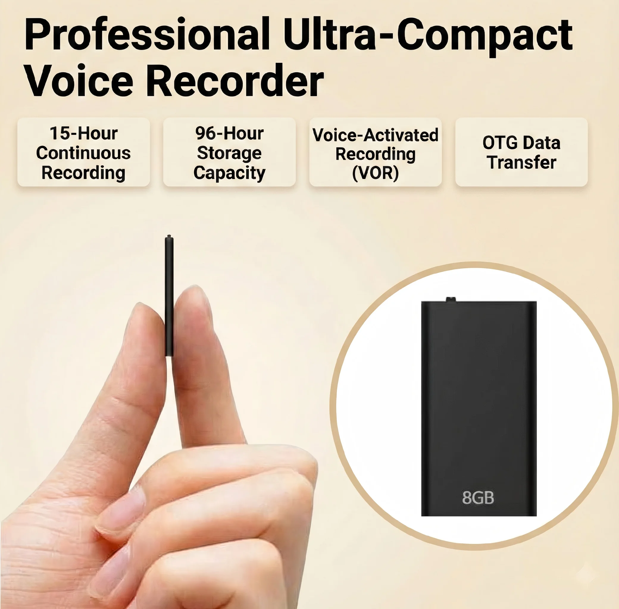 Mini voice recorder with extended battery life and rapid charge technology