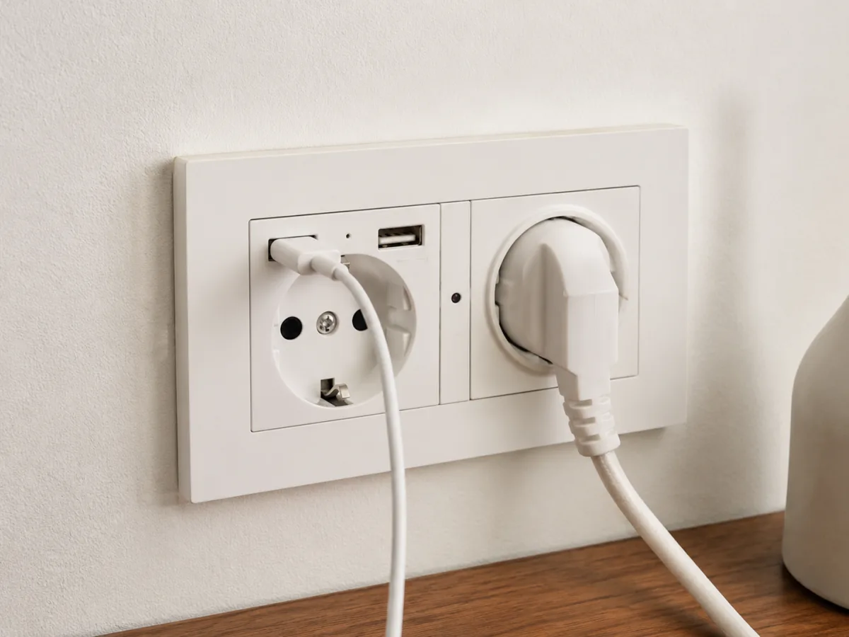 Cámara oculta WiFi para enchufe UE QZT 1080p instalada en una habitación interior normal